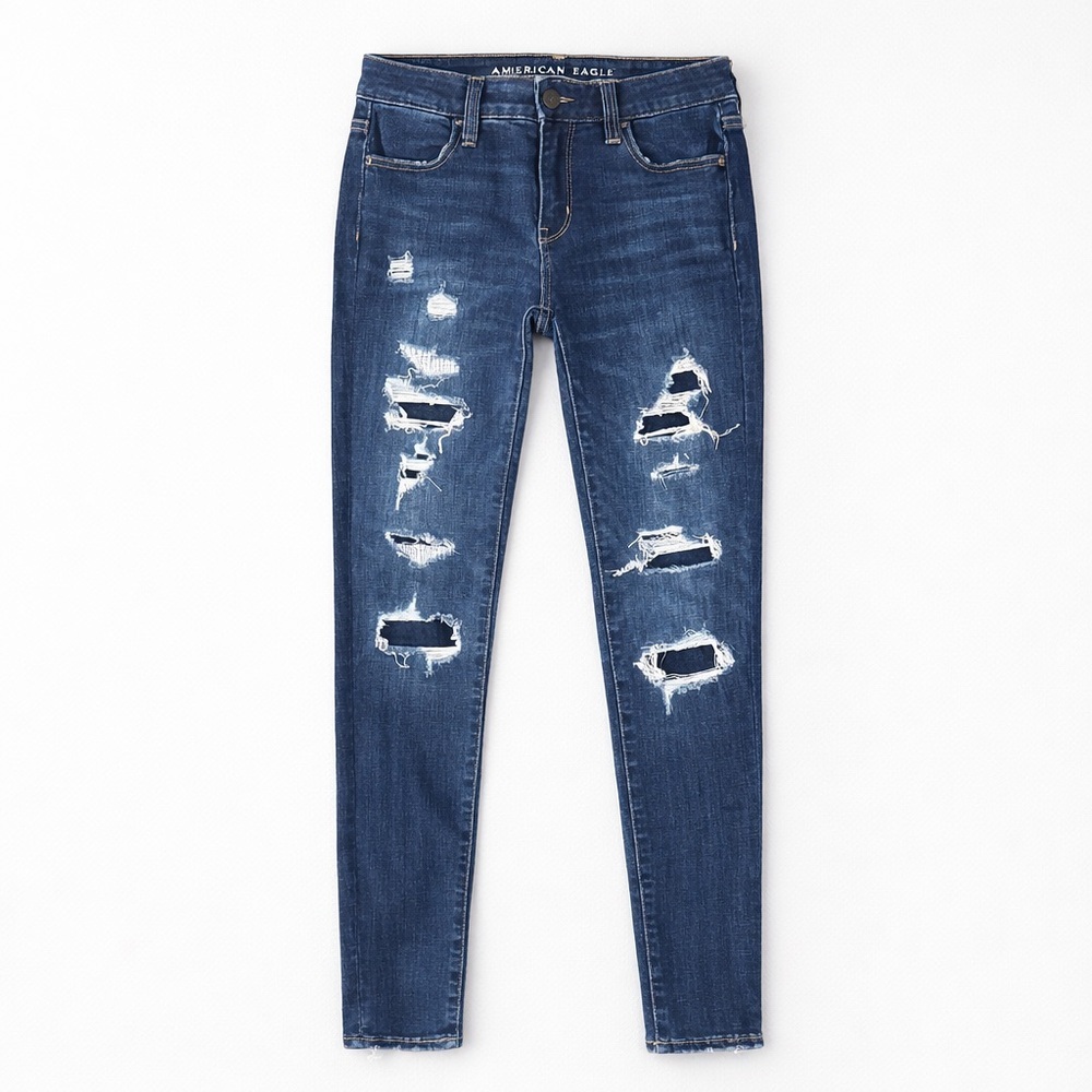 American Eagle Outfitters Women's Ripped Dark Blue Skinny Jeans